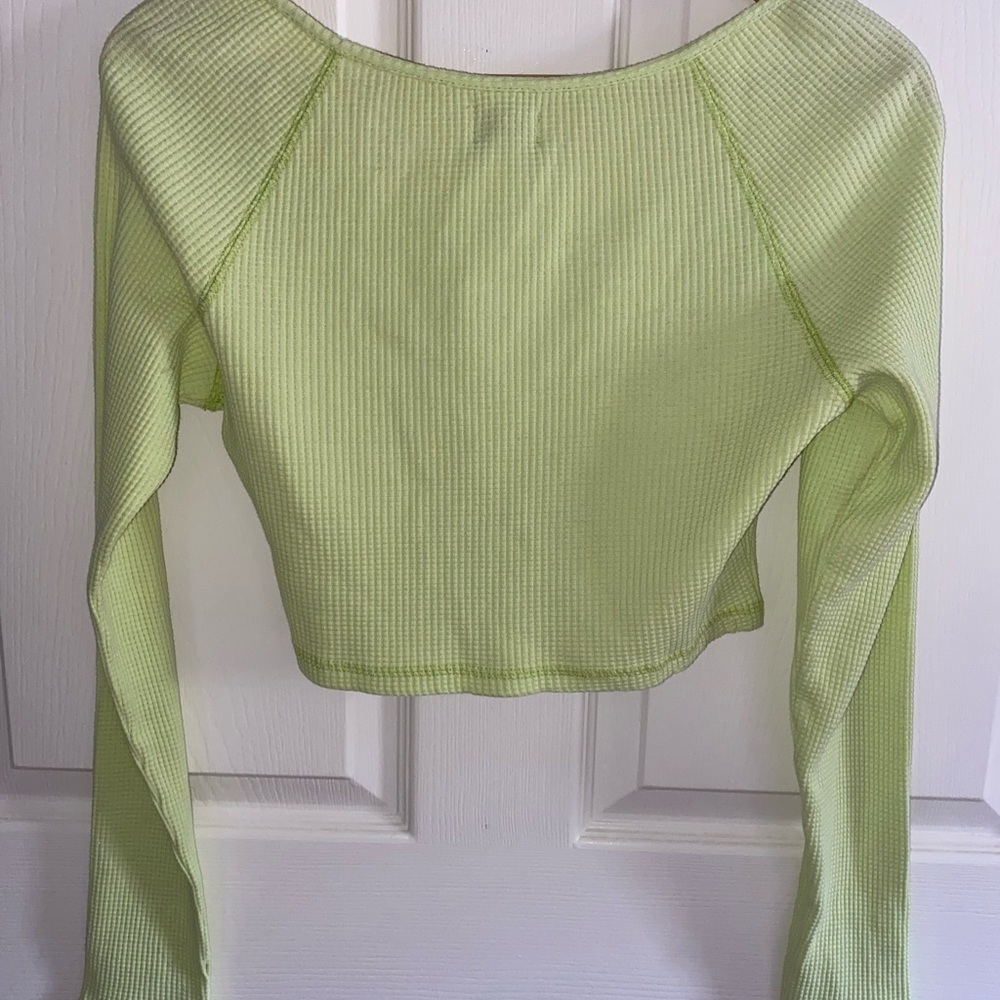 BDG Urban Outfitters Lime Green Theo Notch Neck Long Sleeve Cropped Top Size L - Picture 7 of 7